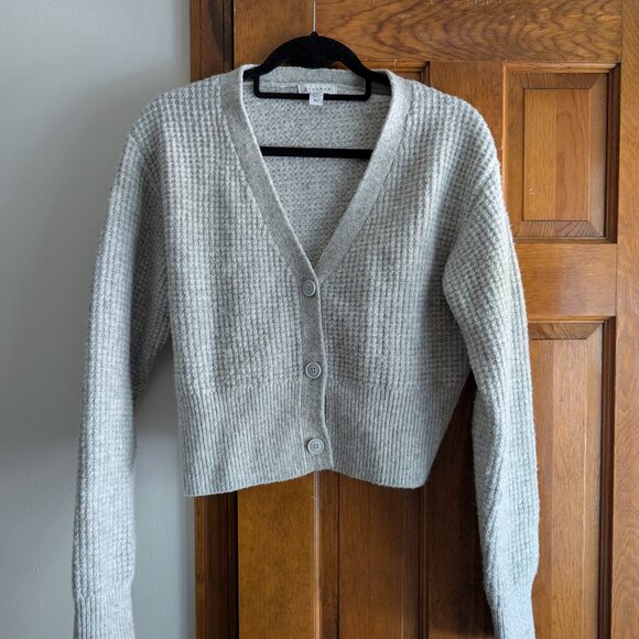 Topshop Light Grey Textured Cropped Cardigan - Picture 1 of 3